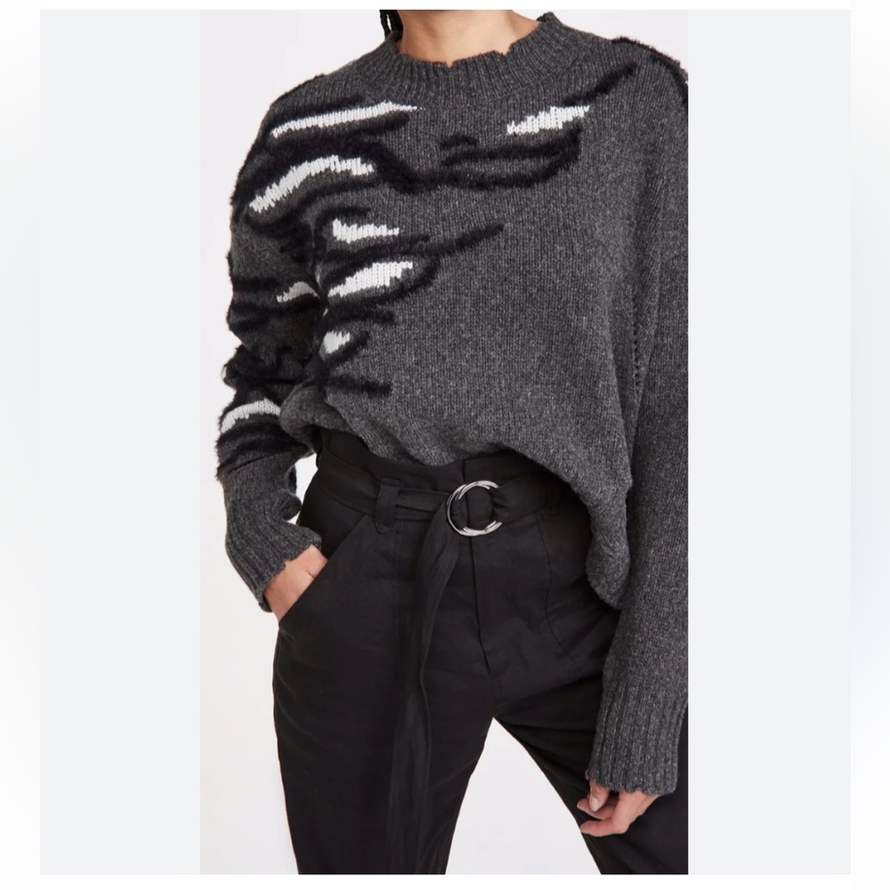 Zadig & Voltaire Gray and Black Crew Neck Sweater